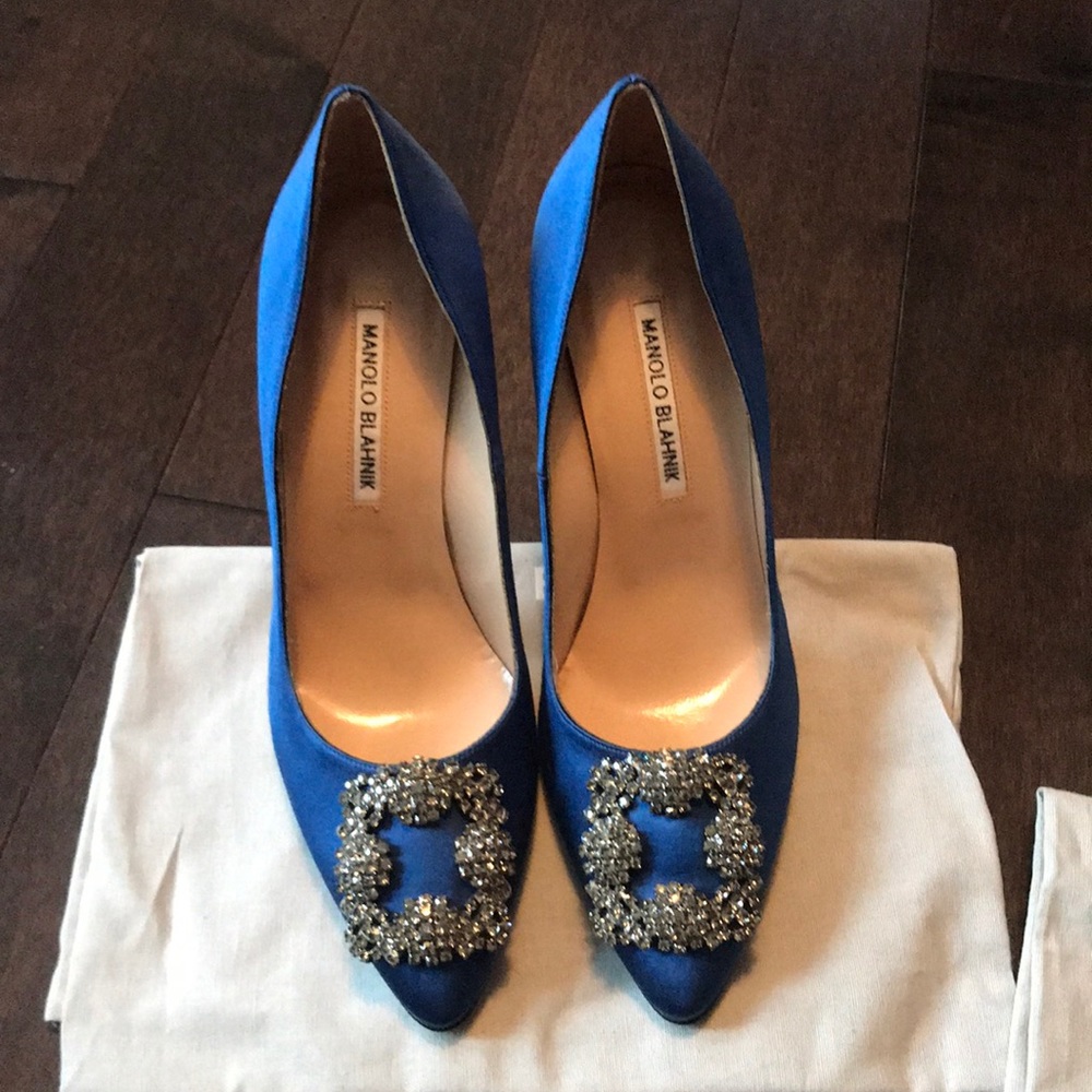 Manolo Blahnik Blue Satin Heels